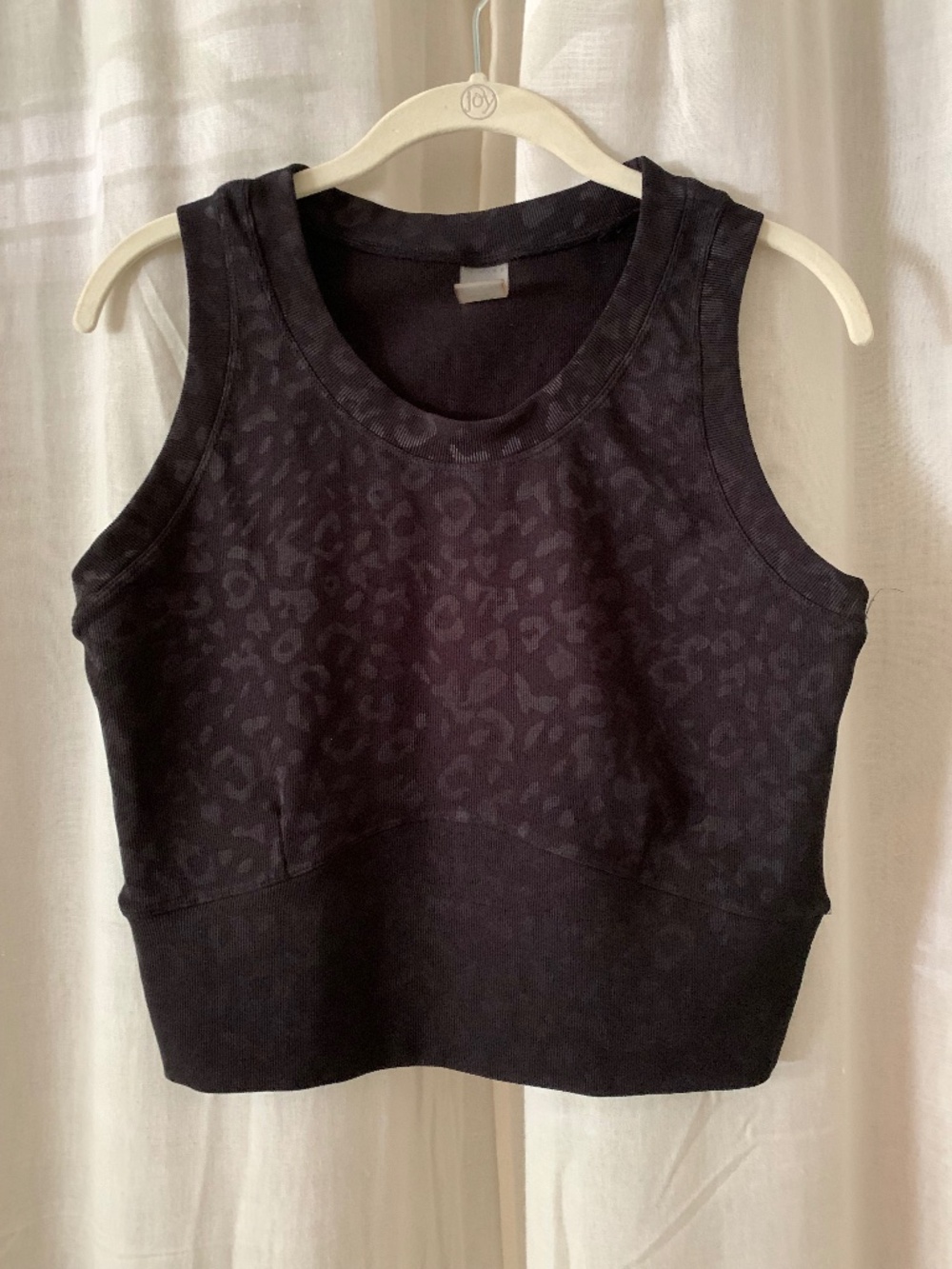 Chances R Black Tonal Leopard Print Cropped Knit Tank Top